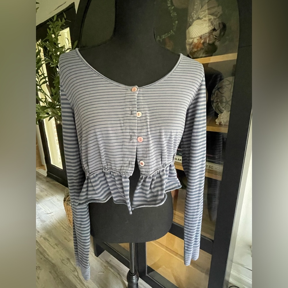 Mes Soeurs Et Moi Blue Striped Button-Up Blouse
